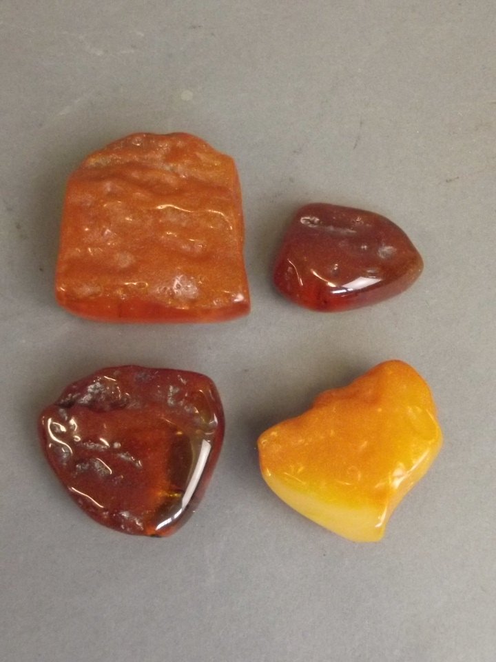 A collection of four amber shards, largest 2_" x 2": A collection of four amber shards, largest 2_" x 2"