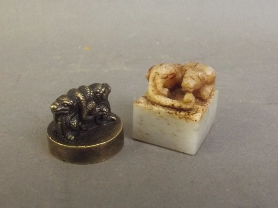 A small Chinese bronze cylindrical seal with twin (1 of 2)