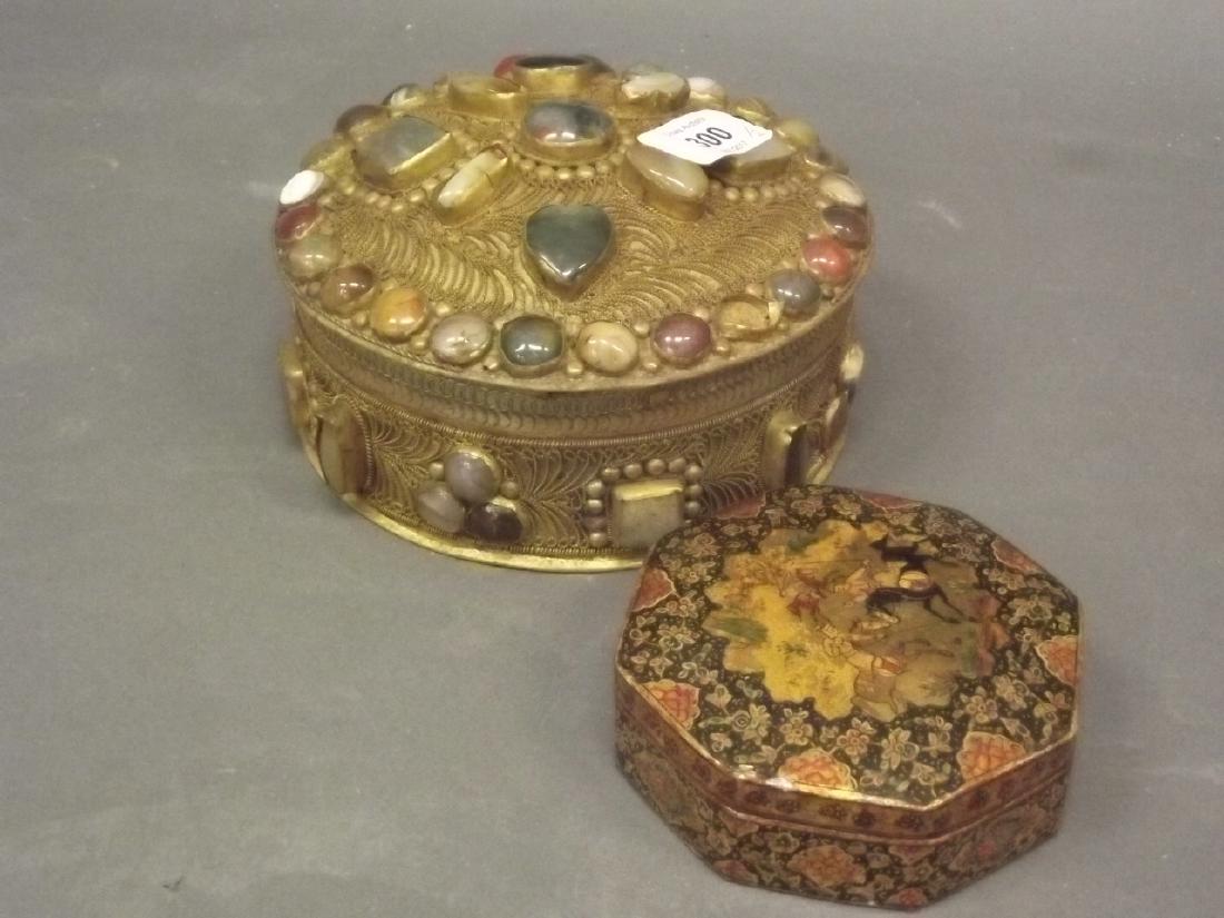An Eastern gilt brass box with filigree wire (1 of 3)