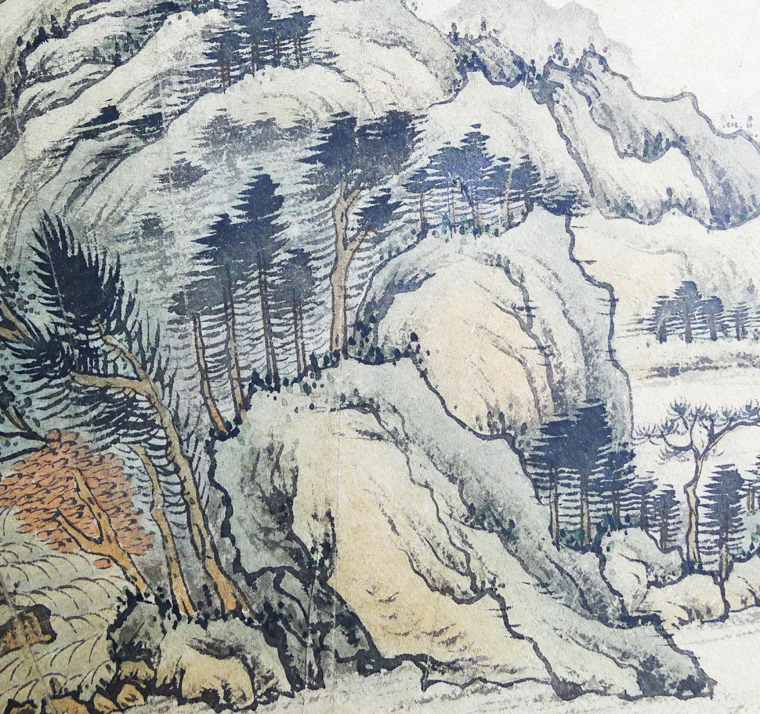 CHINESE PAINTING FAN BY CHEN SHAOMEI: Chinese painting fan by Chen Shaomei 陈少梅 (1909 – 1954), Eminent Chinese painter, his landscapes with figures painting works fine, profound skill, beautiful has caused the painti