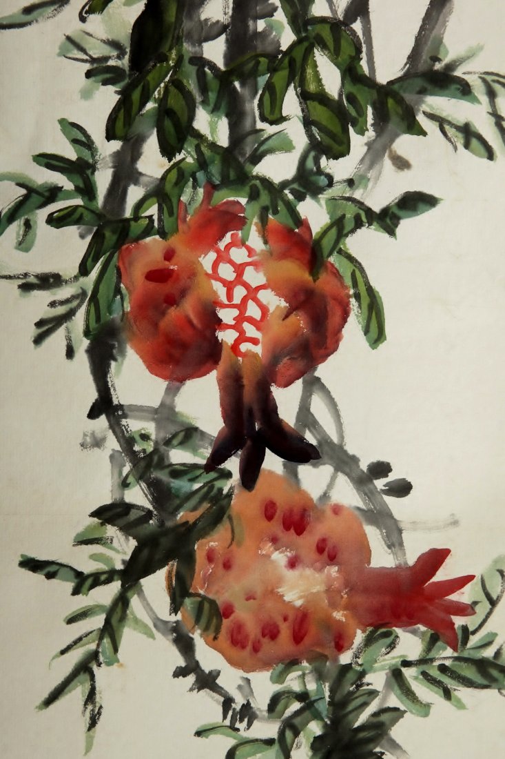 CHINESE PAINTING BY WU CHANGSHUO: 吳昌碩石榴捲軸畫 Chinese scroll painting by Wu Changshuo 吳昌碩 (1844 - 1927), a great master of poetry, calligraphy seal, and paintin