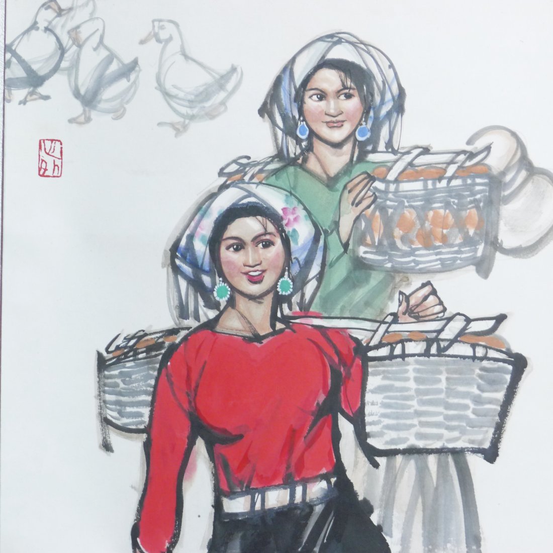 CHINESE PAINTING BY SHI GUOLIANG: Chinese painting by Shi Guoliang (1956 - ), Chinese contemporary famous figure painter, a senior painter of China, his style to realism, living mainly reflect the times. Solid foundation, thick ink on