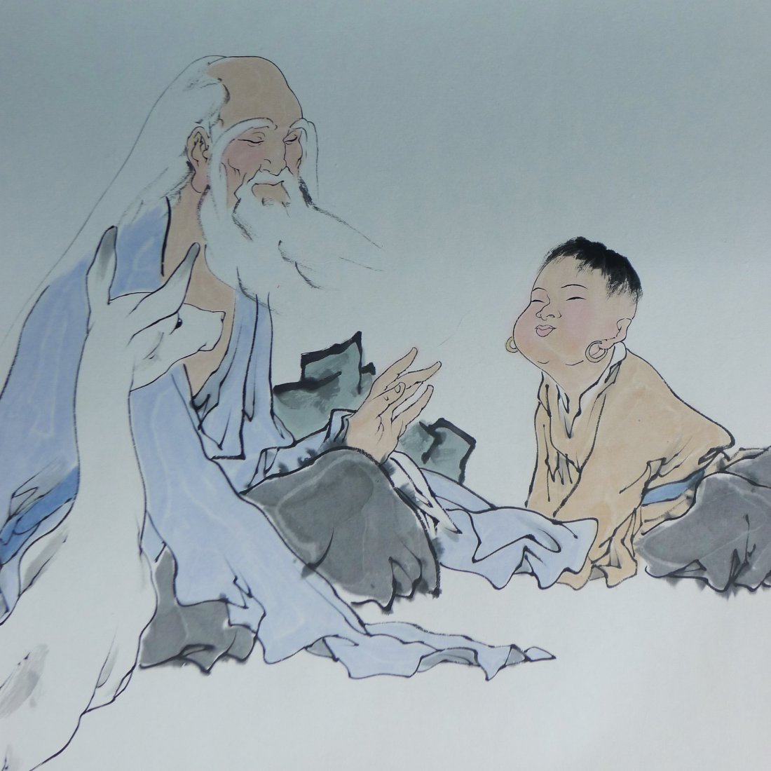 CHINESE PAINTING BY FAN ZHENG: 笵曾人物畫 Chinese painting by Fan Zheng (1938 - ), artist of the great teacher, working in the tradition of calligraphy, painting and poetry, his painting "poetry is for