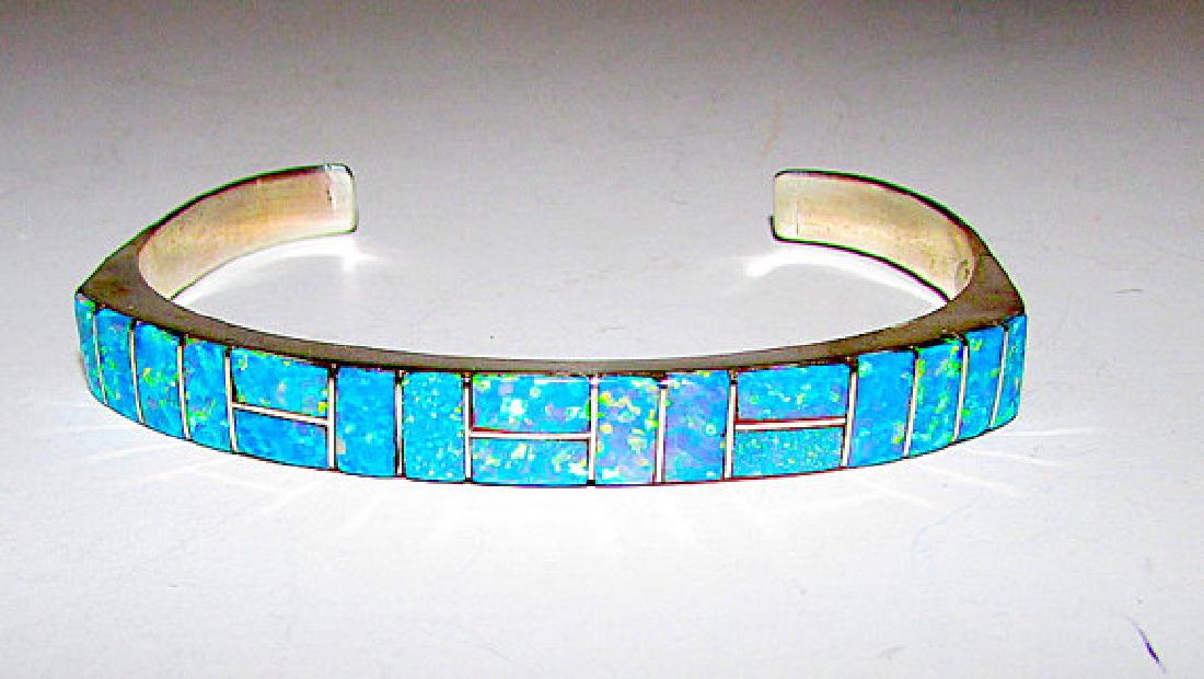 Navajo Sterling Silver Fire Opal Inlay Statement Cuff (1 of 3)
