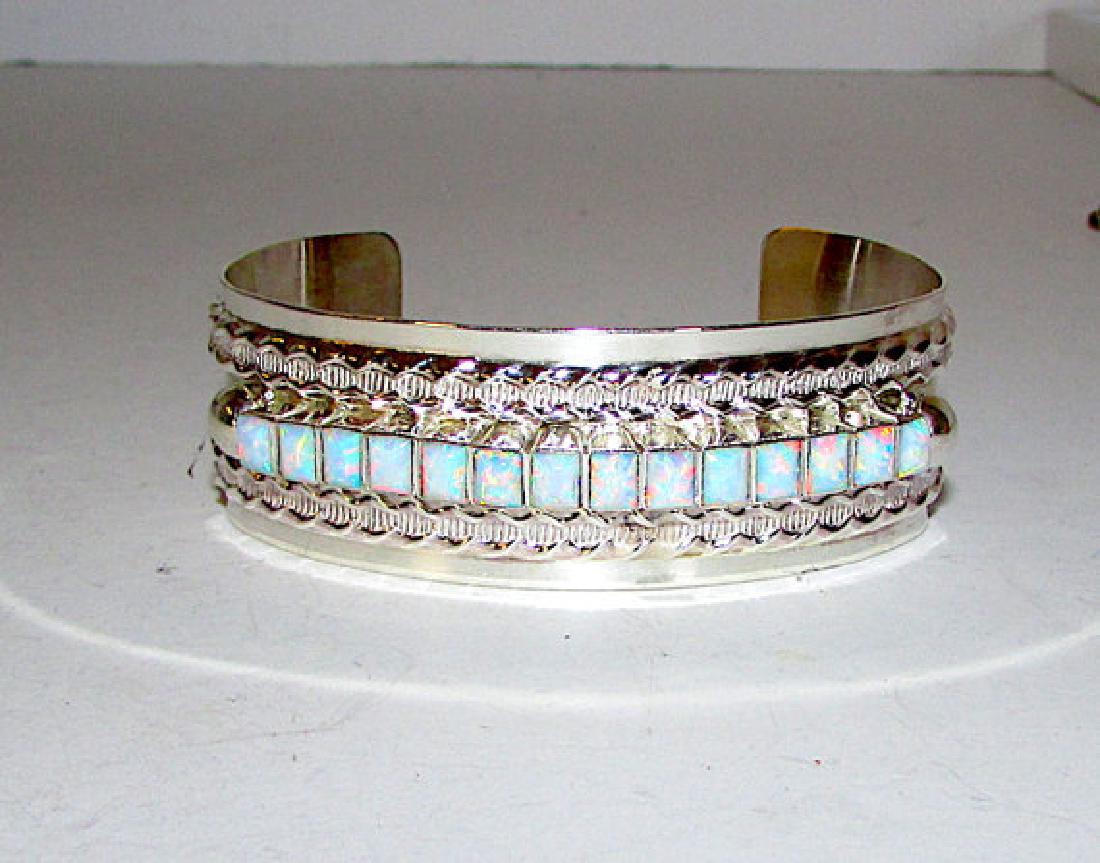Vintage Navajo Sterling Silver 925 Opal Statement Cuff (1 of 3)