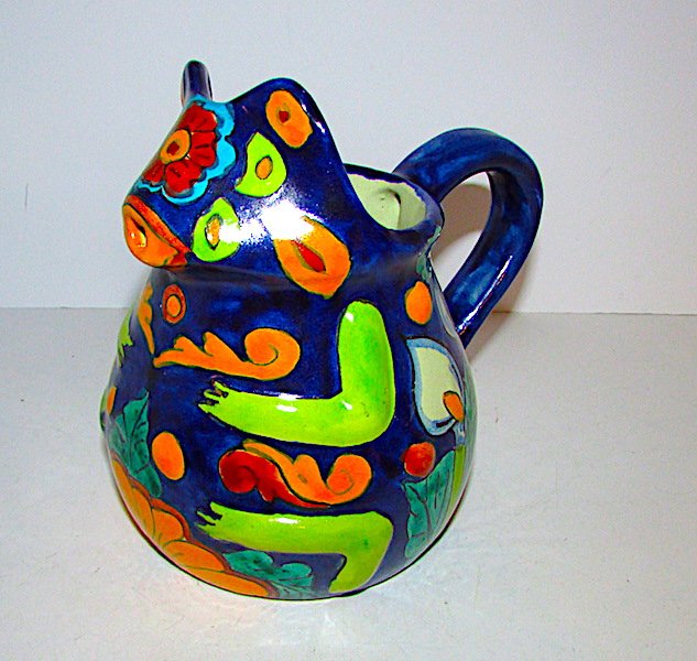 Mexican Folk Art Talavera Pottery Frog Effigy Pitcher (1 of 3)