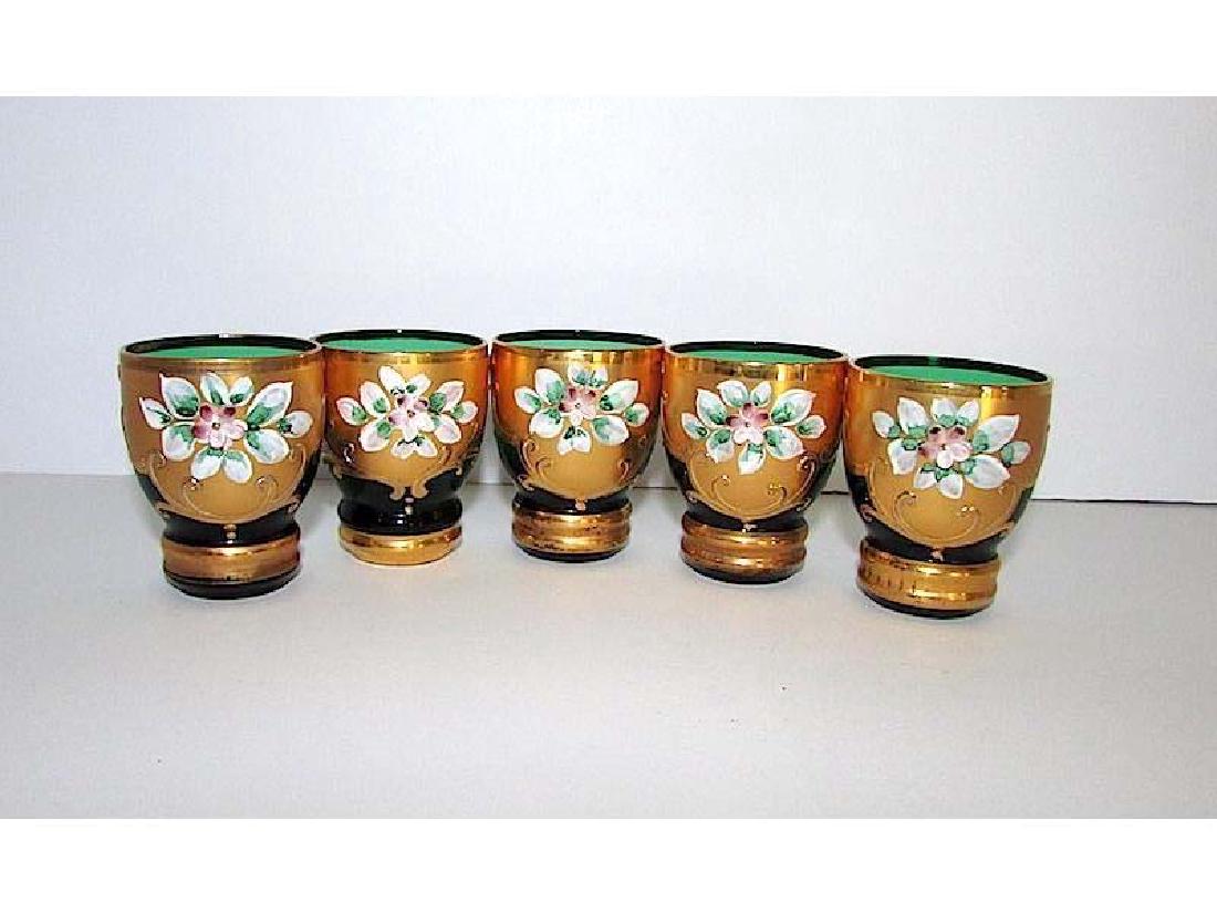 Bohemian Emerald Green Glass Shot Glasses with Hand (1 of 5)