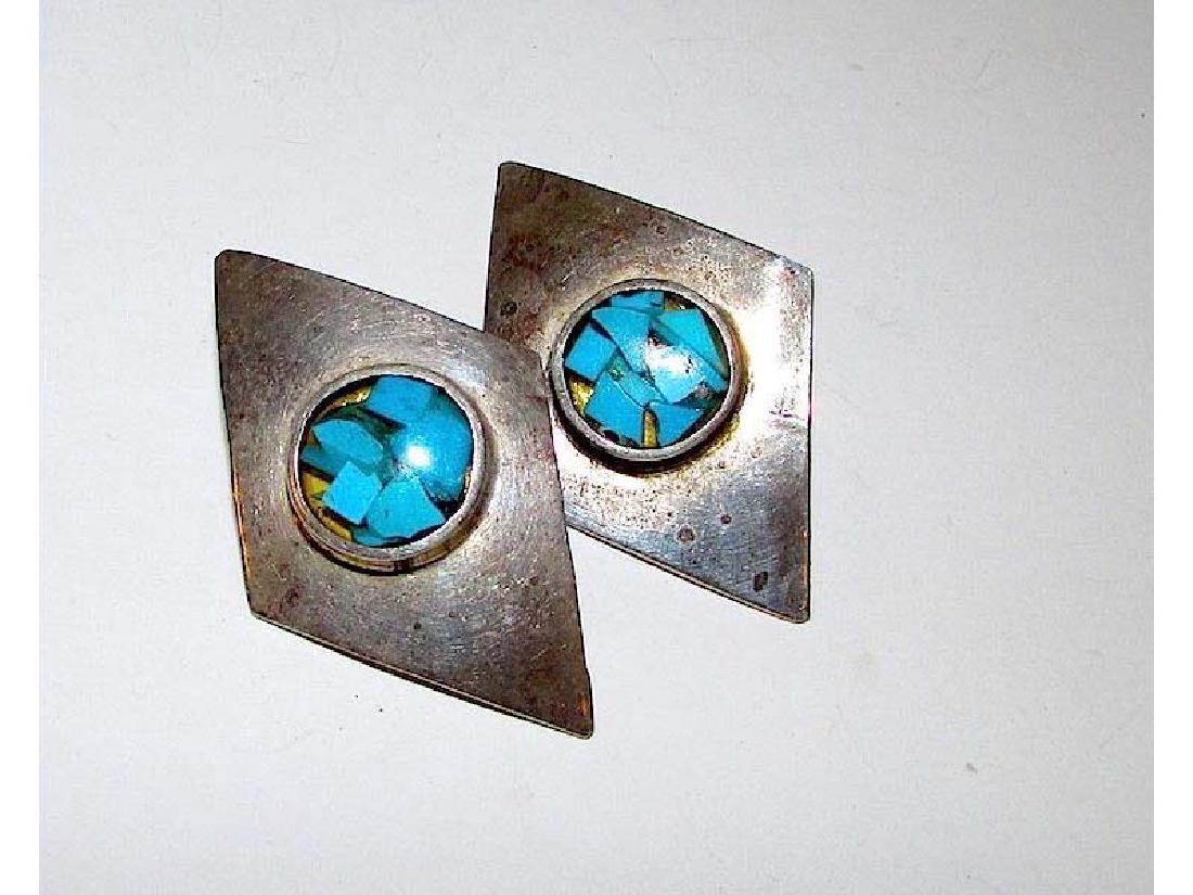 Taxco Mexican Sterling Silver 925 Turquoise Chip Inlay (1 of 5)