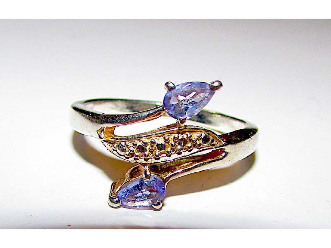 Vintage Deco Sterling Silver 925 Tanzanite Bypass Ring (1 of 5)