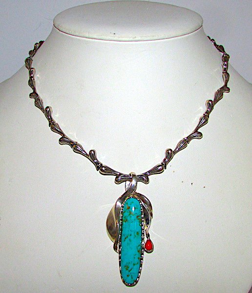 Pawn Navajo Sterling Turquoise Coral Pendant (1 of 1)