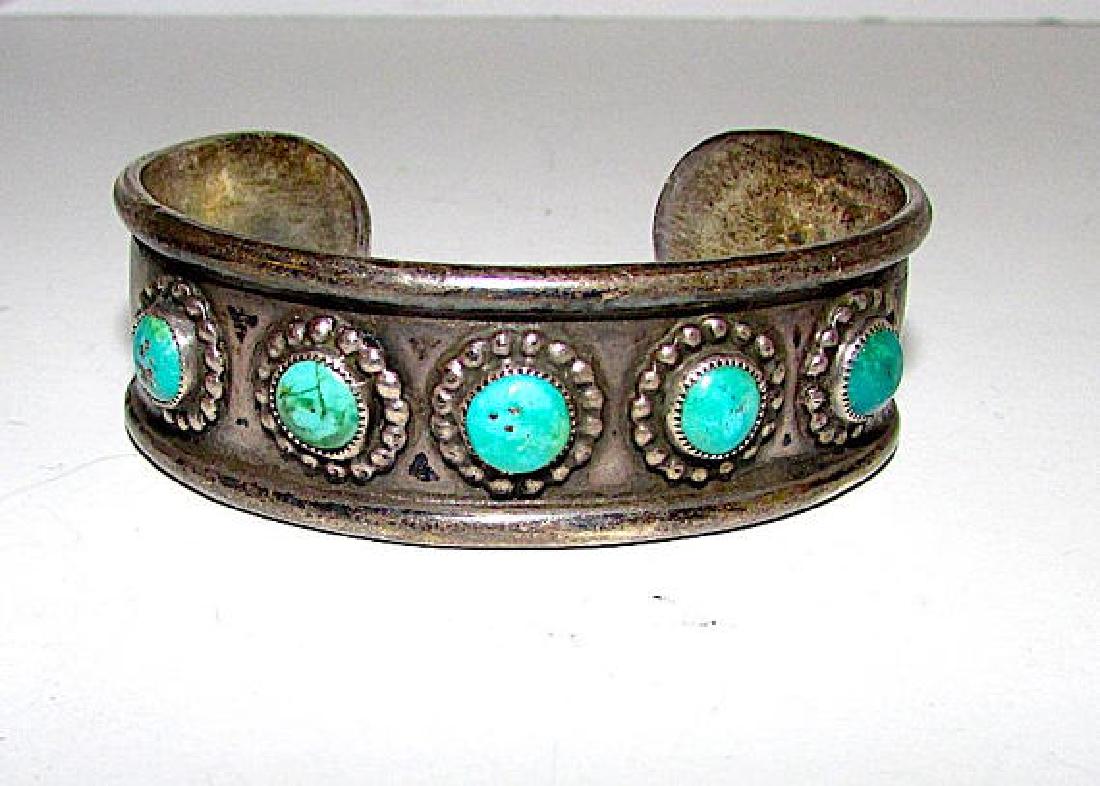 Old Pawn Zuni Sterling Silver Turquoise Cuff Bracelet (1 of 2)