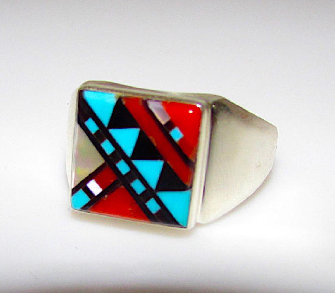 Zuni Sterling Silver Turquoise Coral Jet Mother of (1 of 2)