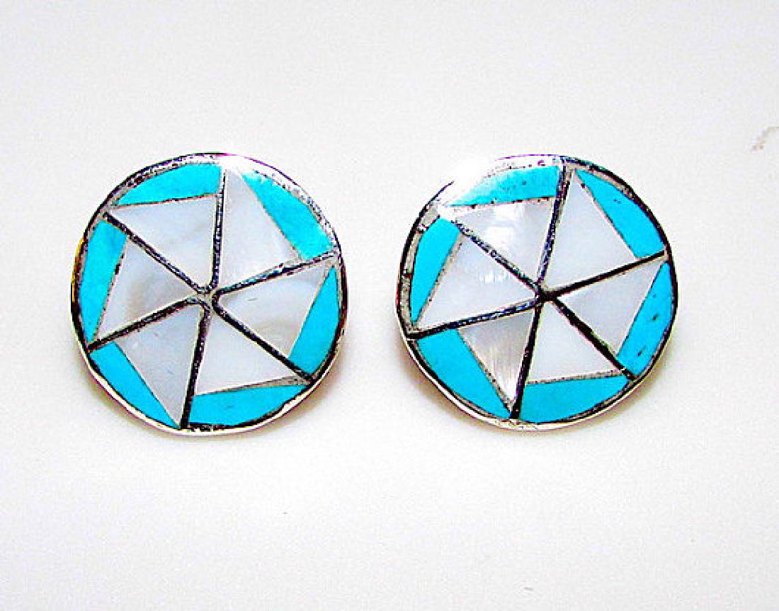 Zuni Sterling Silver Turquoise Mother of Pearl Mosaic (1 of 2)