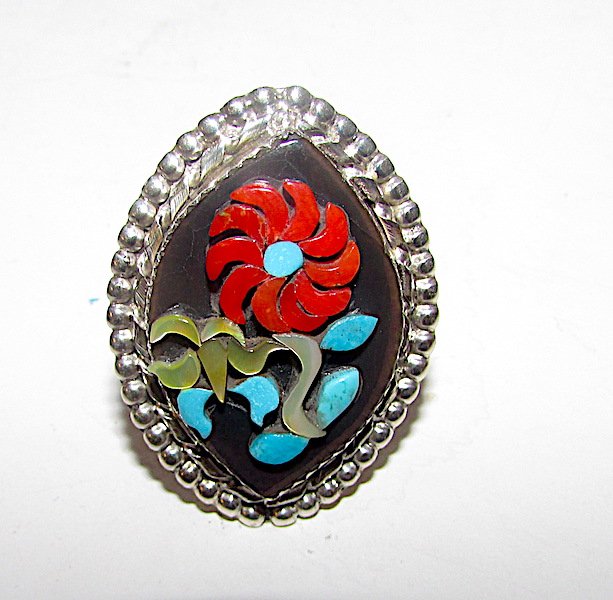 Native American Zuni Sterling Silver Turquoise Coral (1 of 1)