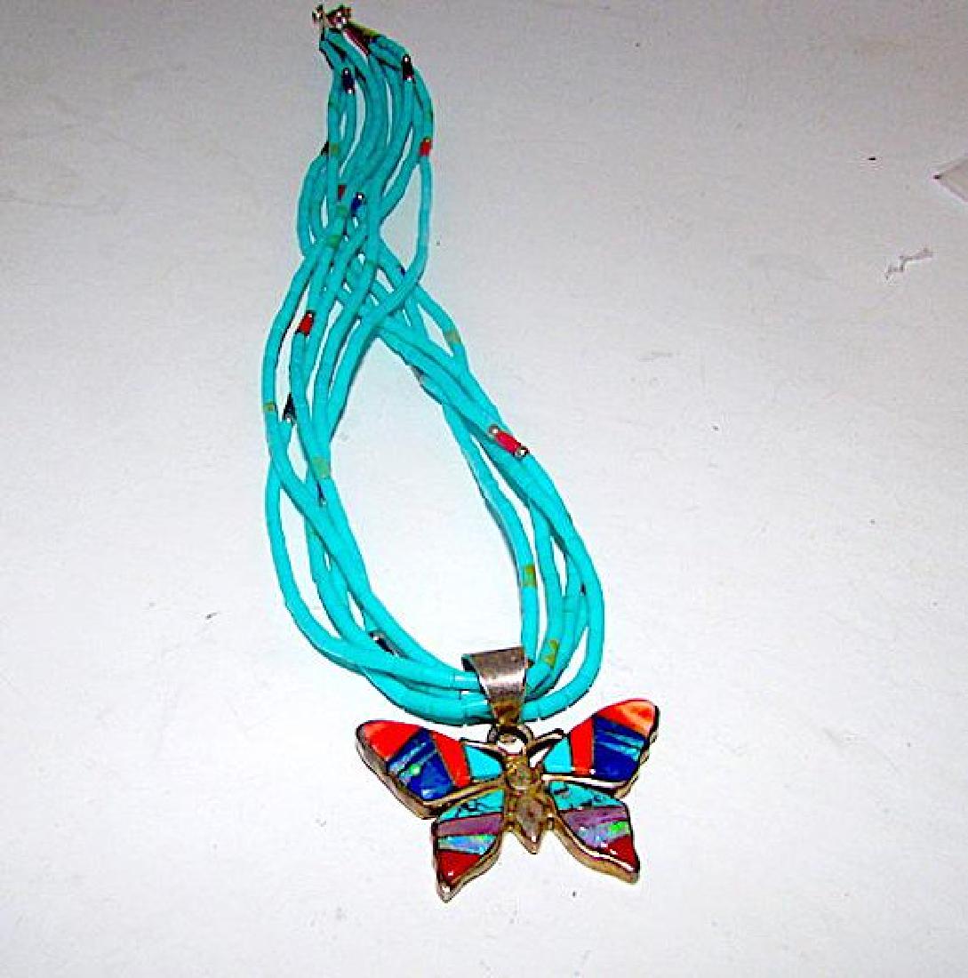Navajo Calvin Begay Butterfly Pendant on Turquoise (1 of 3)