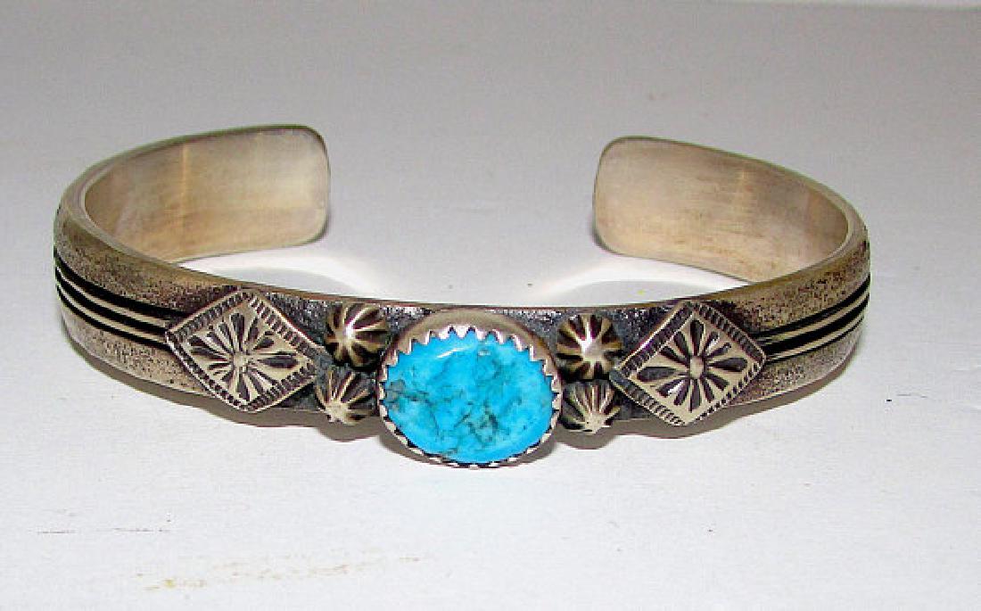 Navajo J King Sterling Silver Turquoise Cuff Bracelet (1 of 3)