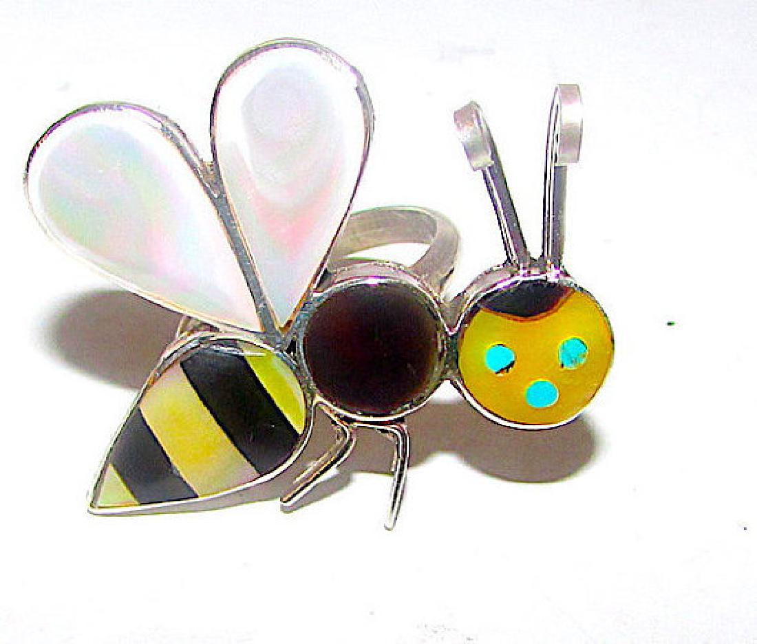 Zuni Inlay Bumble Bee Ring Size 5 Sterling Silver (1 of 2)