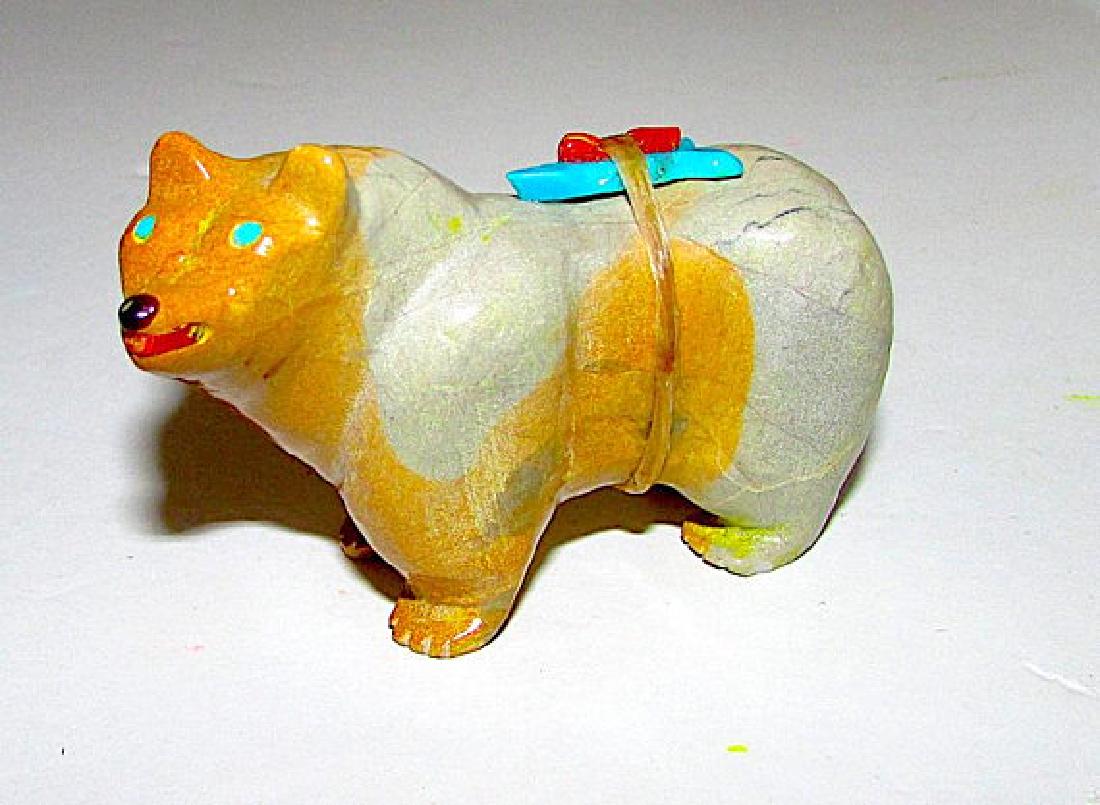 Zuni Travertine Turquoise Coral Bear Fetish Hand Carved (1 of 2)