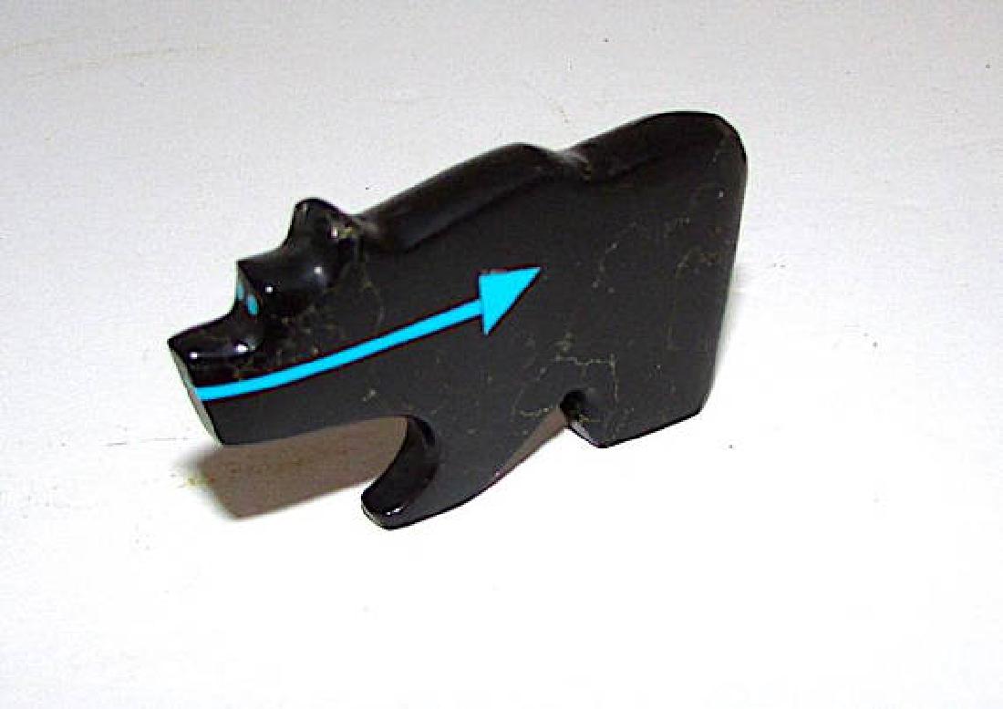 Zuni Black Marble Turquoise Bear Fetish Hand Carved by (1 of 2)