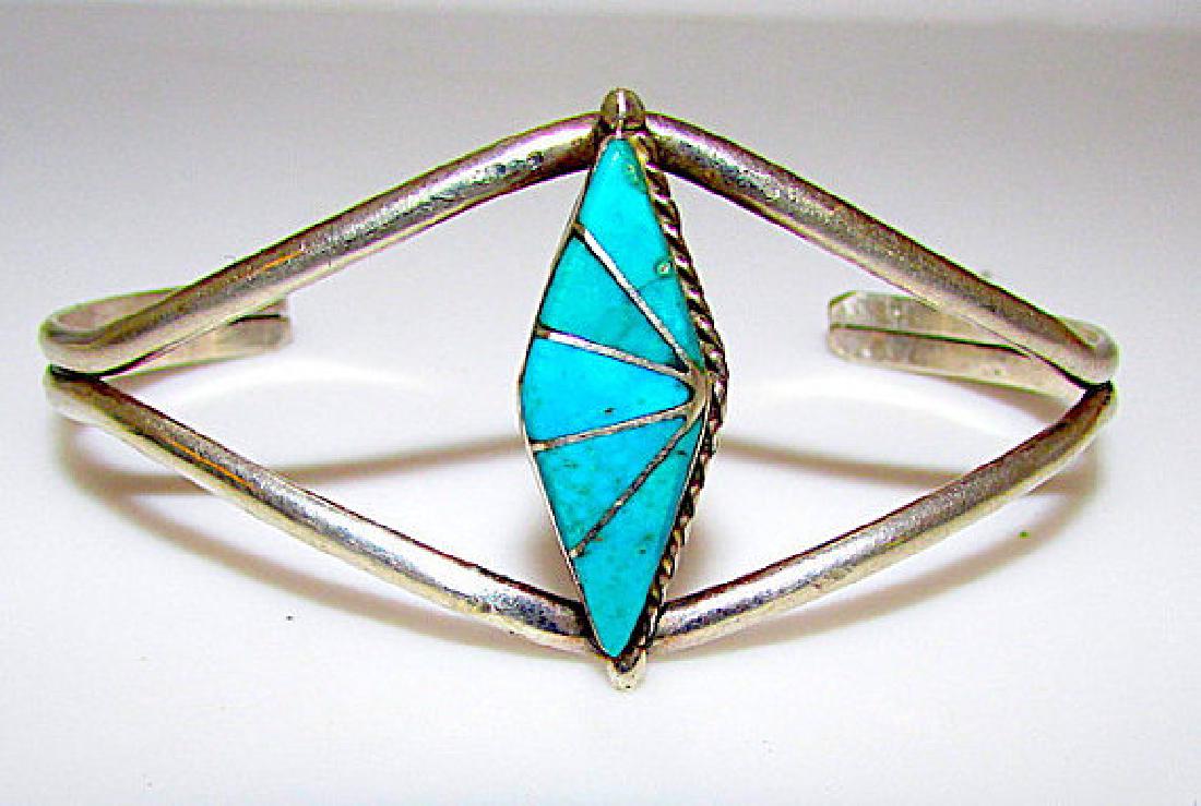 Zuni Sterling Silver Turquoise Channel Inlay Cuff (1 of 3)
