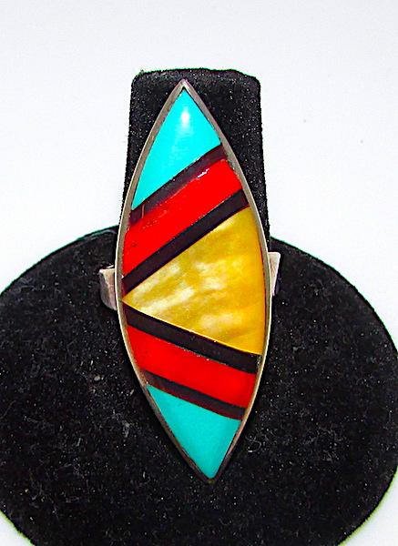 Old Pawn Zuni Sterling Silver Turquoise Coral Mop Jet (1 of 2)