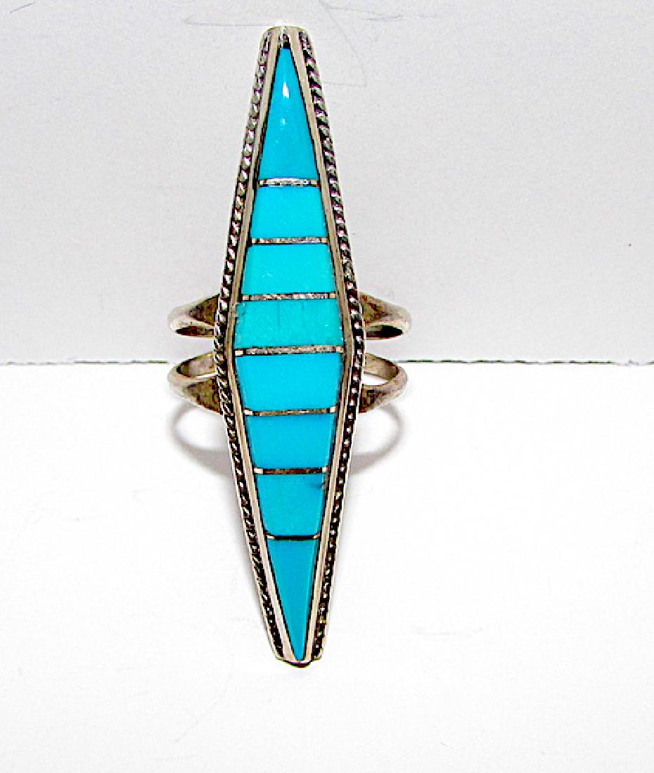 Old Pawn Zuni Sterling Turquoise Inlay Ring (1 of 2)