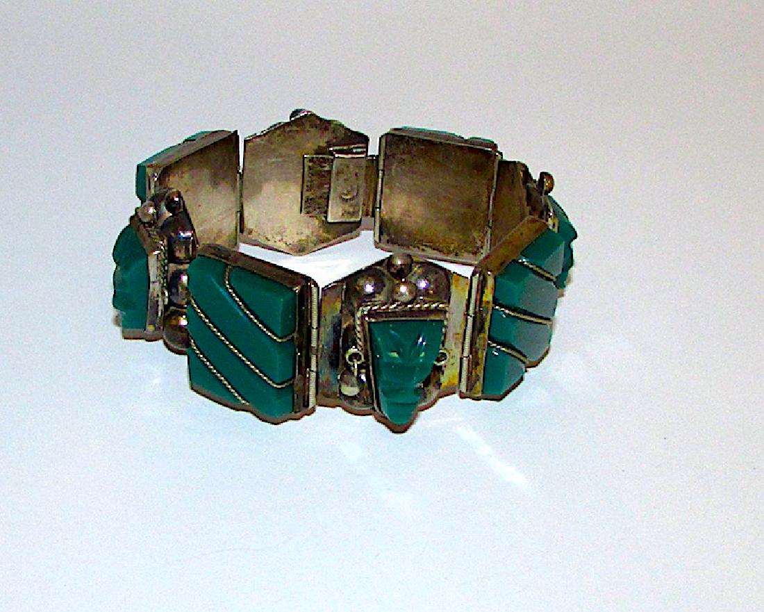 Pre Eagle Mexican Taxco Sterling Green Onyx Bracelet (1 of 2)