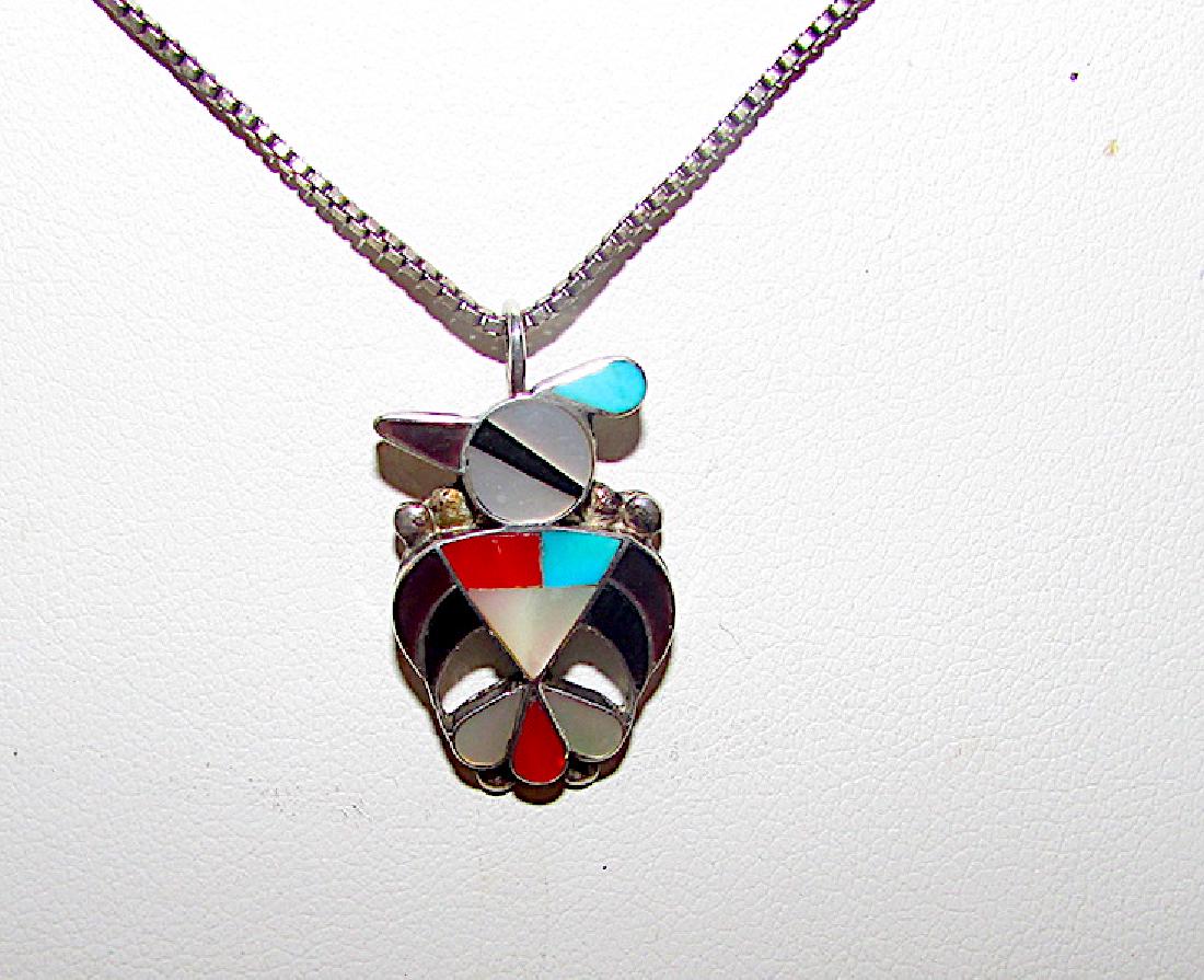 Zuni Sterling Inlay Thunderbird Pendant Necklace (1 of 2)