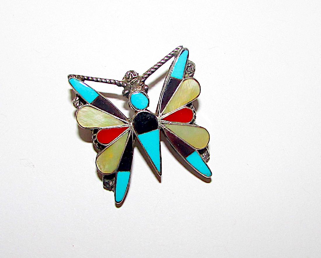 Zuni Sterling Turquoise Inlay Butterfly Pin Pendant (1 of 1)