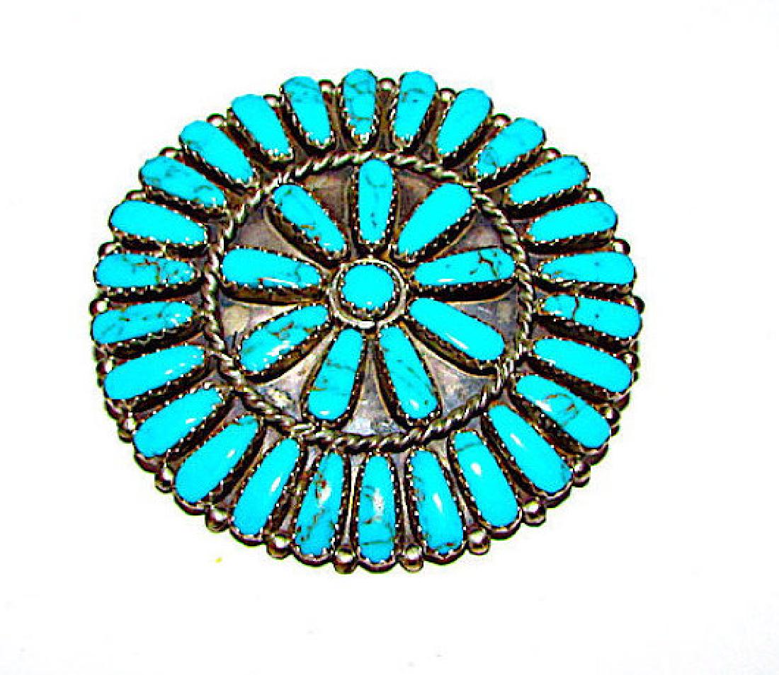 Navajo Sterling Silver Turquoise Rosette Cluster Brooch (1 of 2)