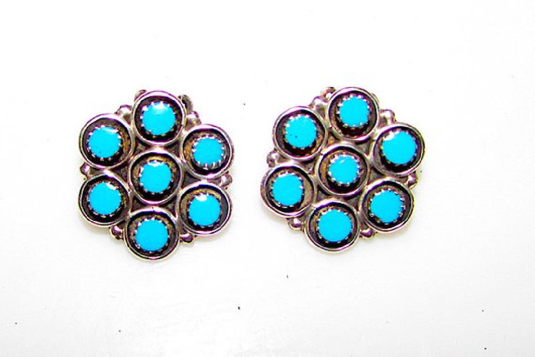 Vintage Zuni Sterling Silver Turquoise Rosette Cluster (1 of 2)