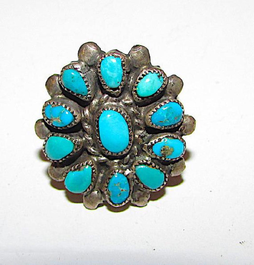 Old Pawn Navajo Sterling Silver Turquoise Cluster Ring (1 of 3)