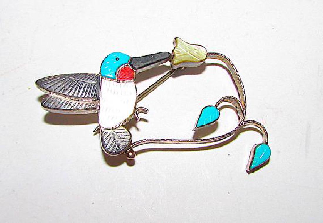 Zuni Sterling Silver Turquoise Coral Shell MOP Humming (1 of 2)