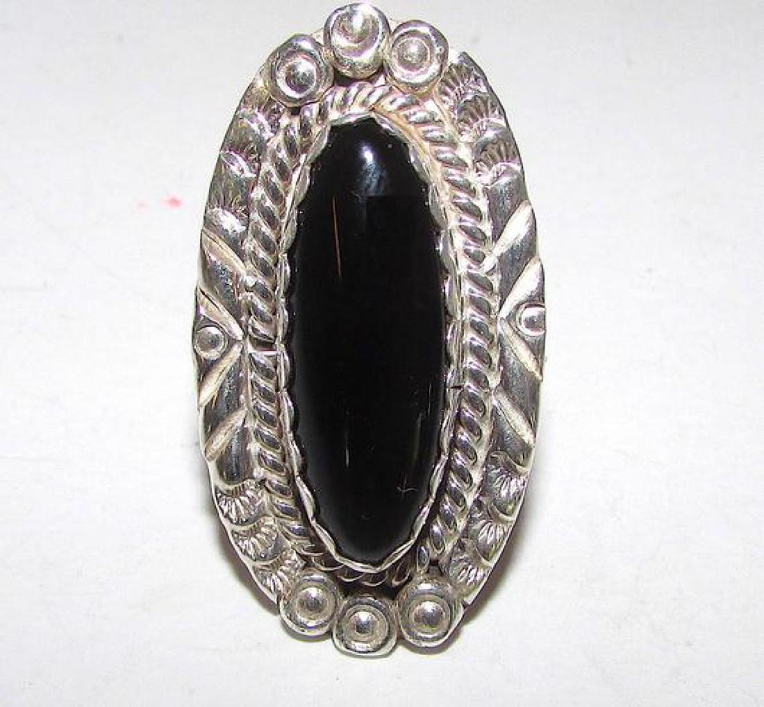Navajo Vintage Sterling Silver Black Jet Onyx Ring Size (1 of 2)