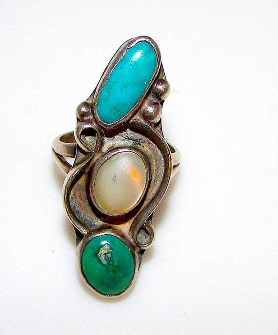 Pawn Navajo Sterling Silver Green Blue Turquoise Mother (1 of 2)