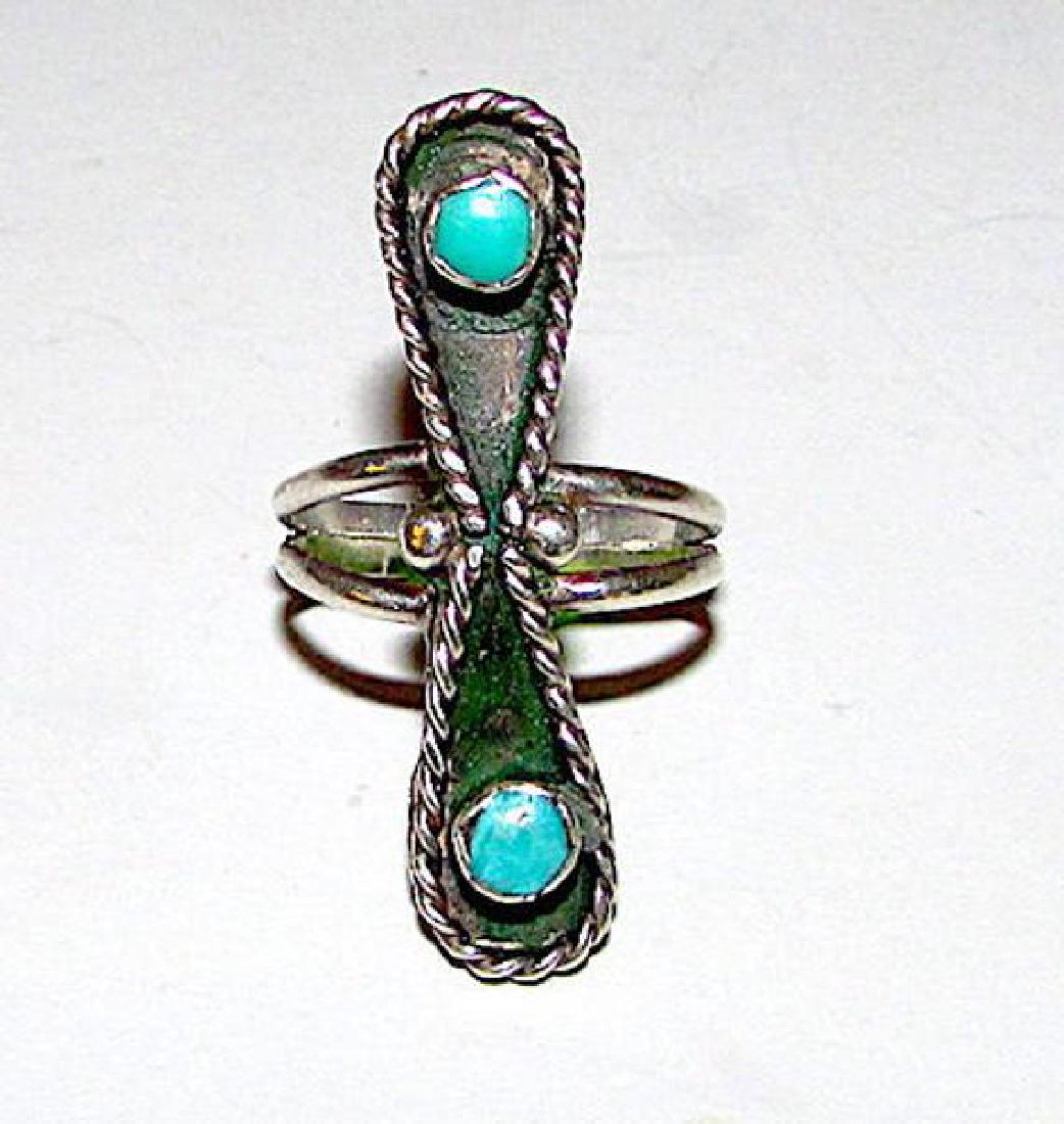 Old Pawn Zuni Sterling Silver Turquoise Statement Ring (1 of 1)