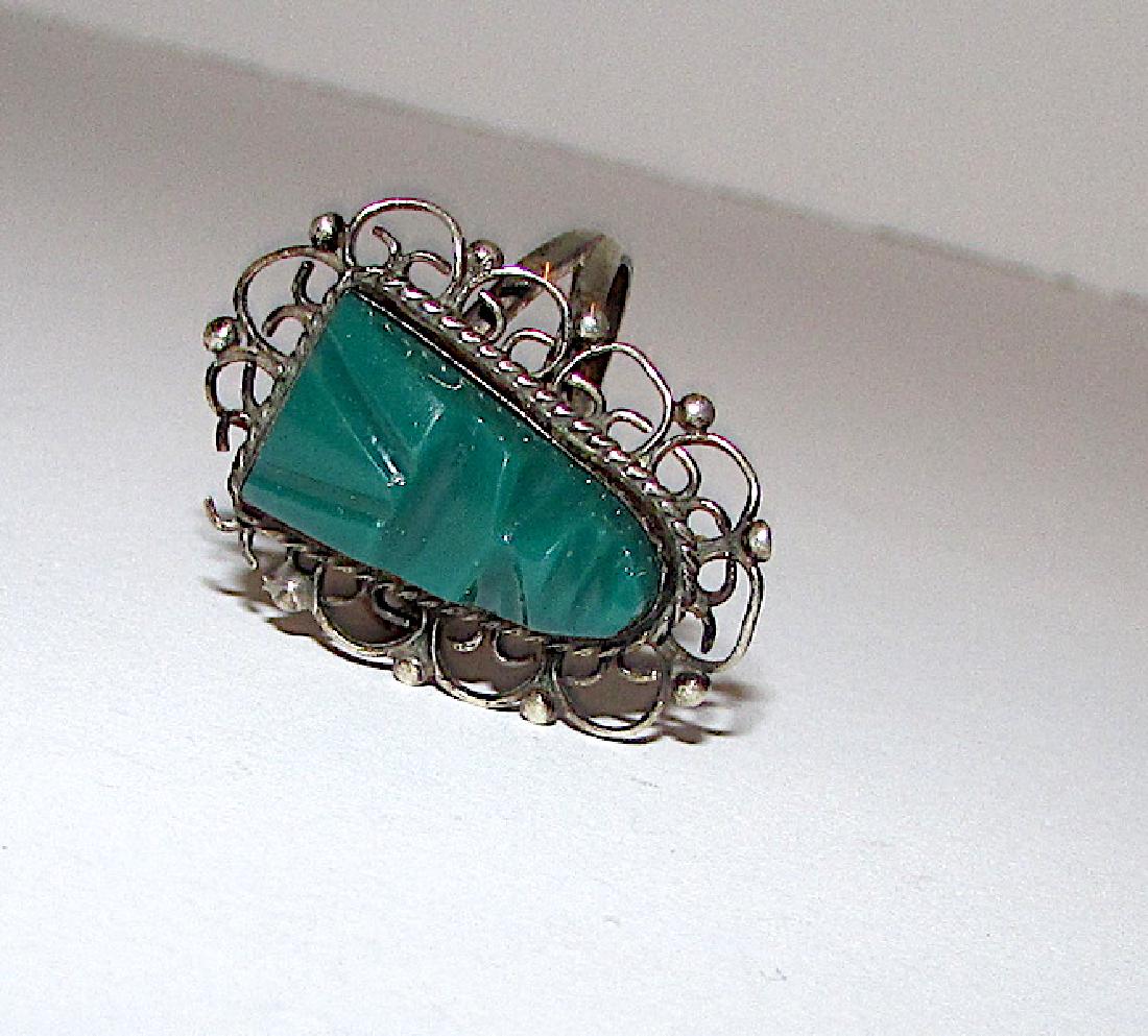 Pre Eagle Mexican Taxco Sterling Green Onyx Ring (1 of 2)