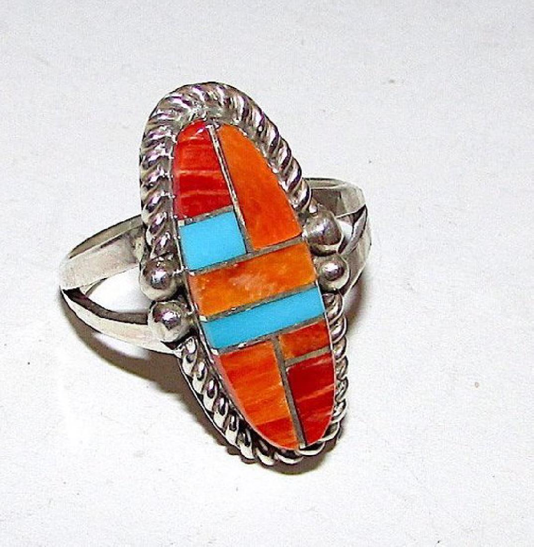 Navajo Sterling Silver Turquoise Orange Spiny Oyster (1 of 3)