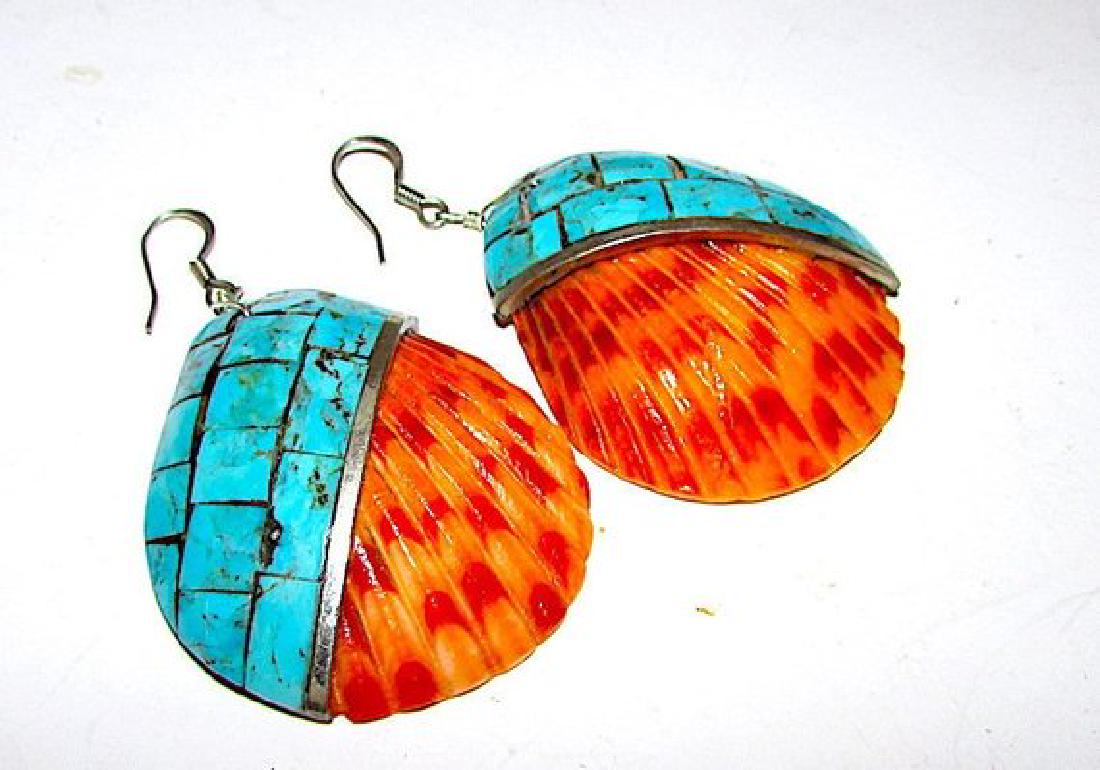 Old Pawn Santo Domingo Earrings Sterling Silver Orange (1 of 3)