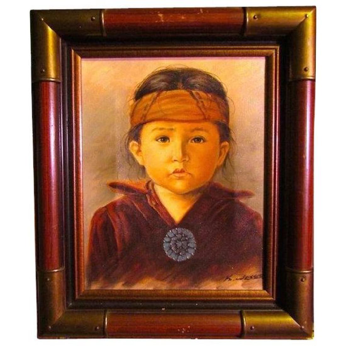 Vintage Native American Oil on Canvas Navajo Child (1 of 2)