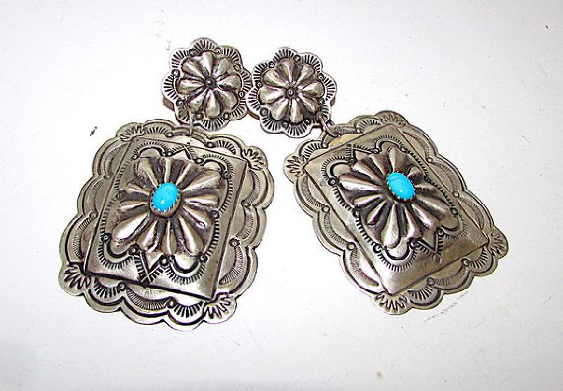 Navajo Sterling Silver Turquoise  Concho Design Pierced (1 of 2)