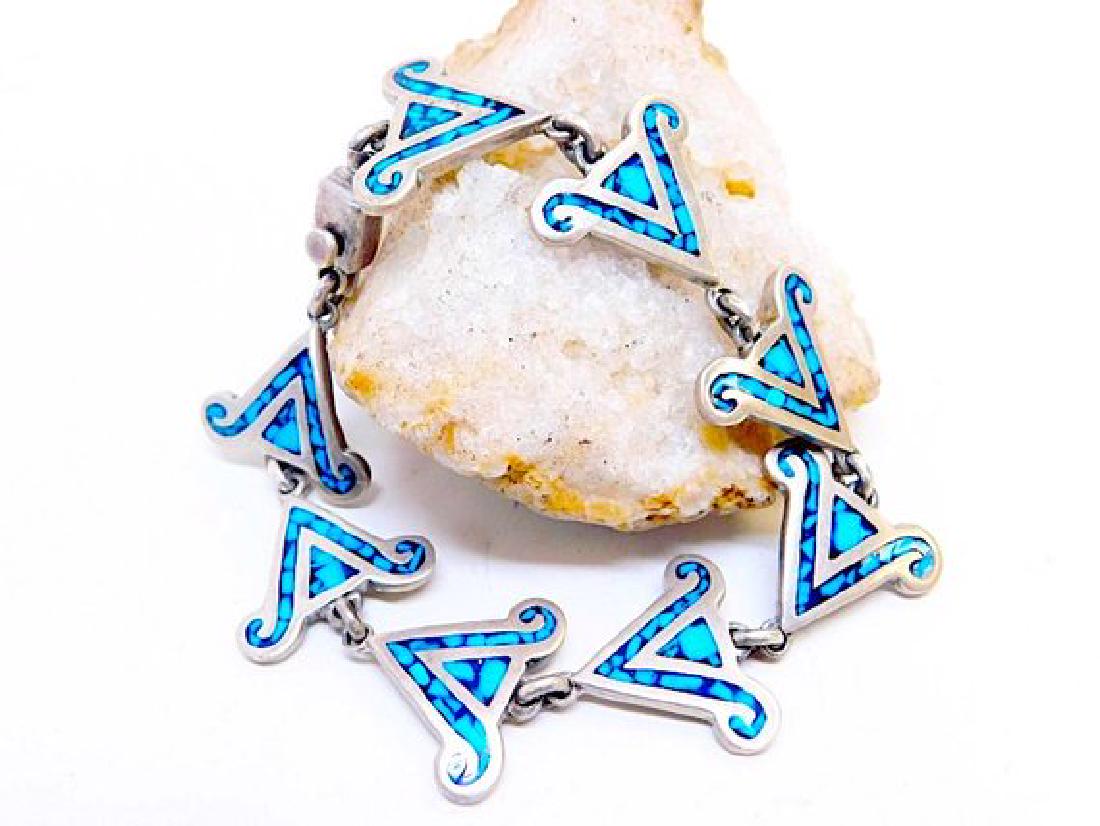 TAXCO Mexican 950 Silver Turquoise Chip Inlay Bracelet (1 of 2)