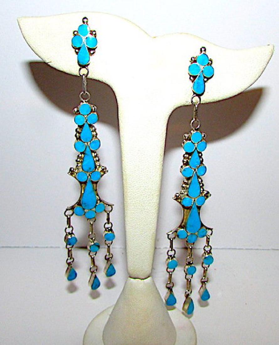 Old Pawn Zuni Sterling Silver Turquoise Inlay Dangle (1 of 1)