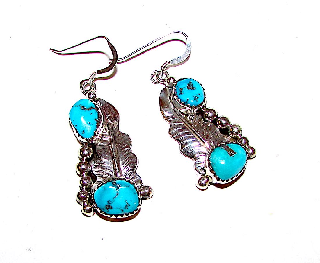 Navajo Sterling Turquoise Squash Blossom Earrings (1 of 2)