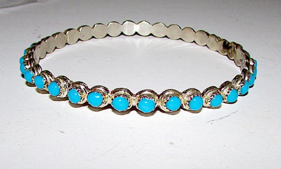Zuni Sterling Silver Turquoise Bangle Bracelet  by (1 of 2)