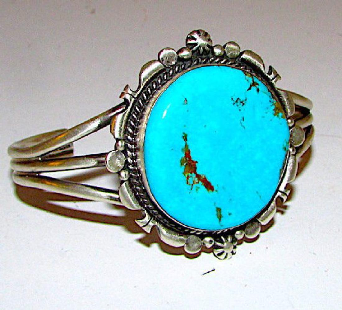 Navajo Sterling Silver Lone Mountain Turquoise Cuff (1 of 4)