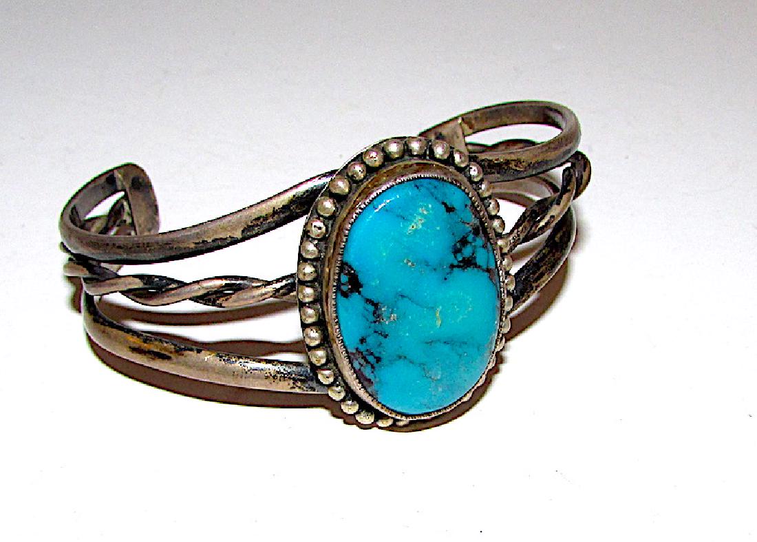 Old Pawn Navajo Sterling Turquoise Cuff Bracelet. (1 of 2)