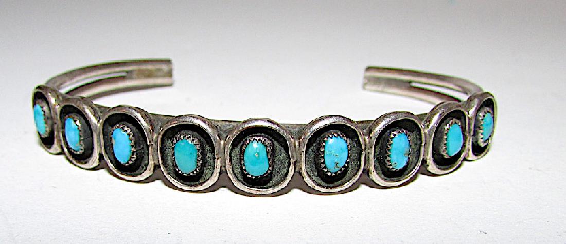 Old Pawn Zuni Sterling Turquoise Cuff Bracelet (1 of 3)