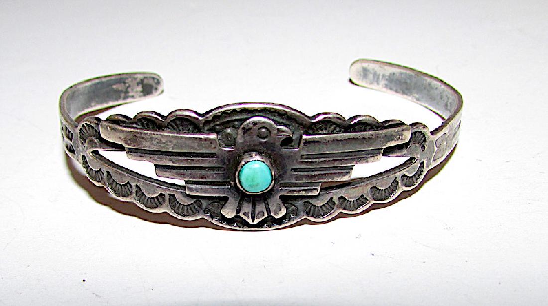 Old Pawn Fred Harvey Era Sterling Turquoise Thuderbird (1 of 3)