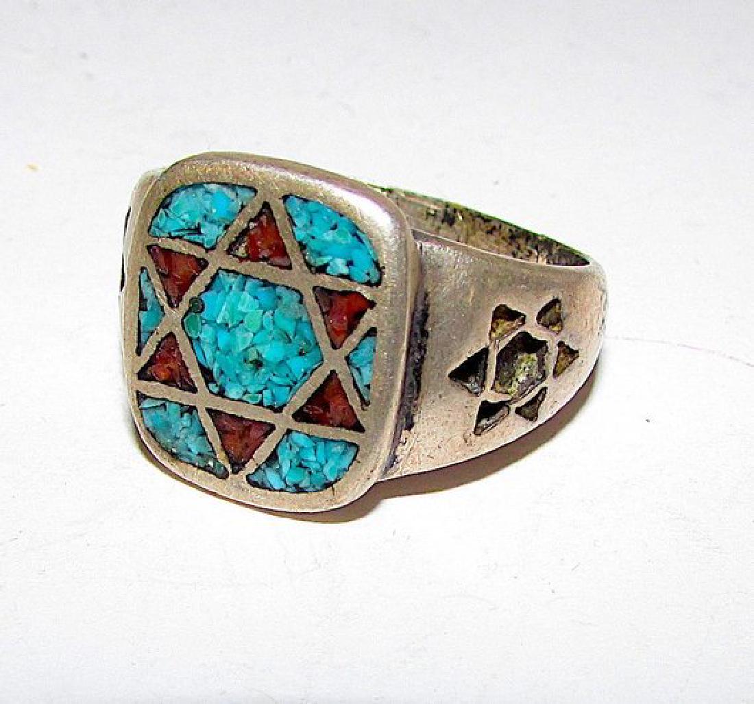 Pawn Navajo Sterling Silver Turquoise Coral Mosaic (1 of 3)